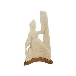 Marwal  Carved Chalkware Statue Oriental Man Woman Vintage Couple Double Sided